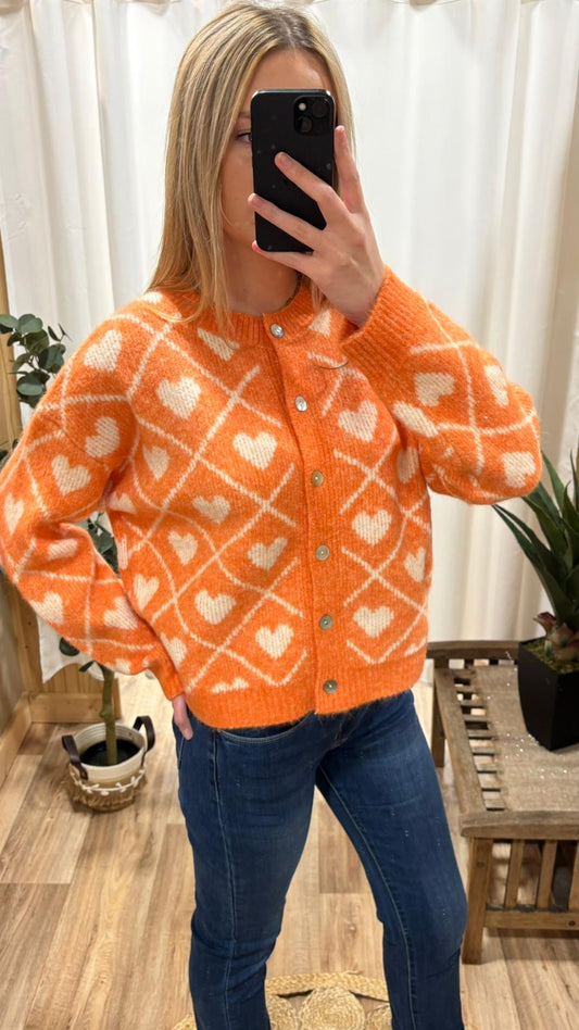 Cardigan coeur orange