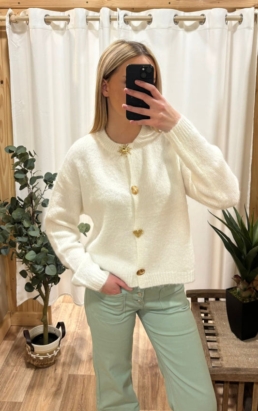 Cardigan boutons fantaisie - écru