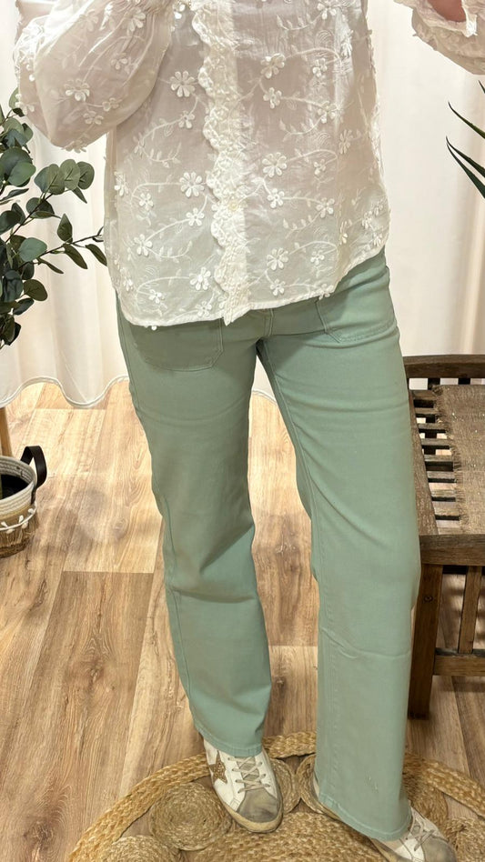 Jean flare vert sauge