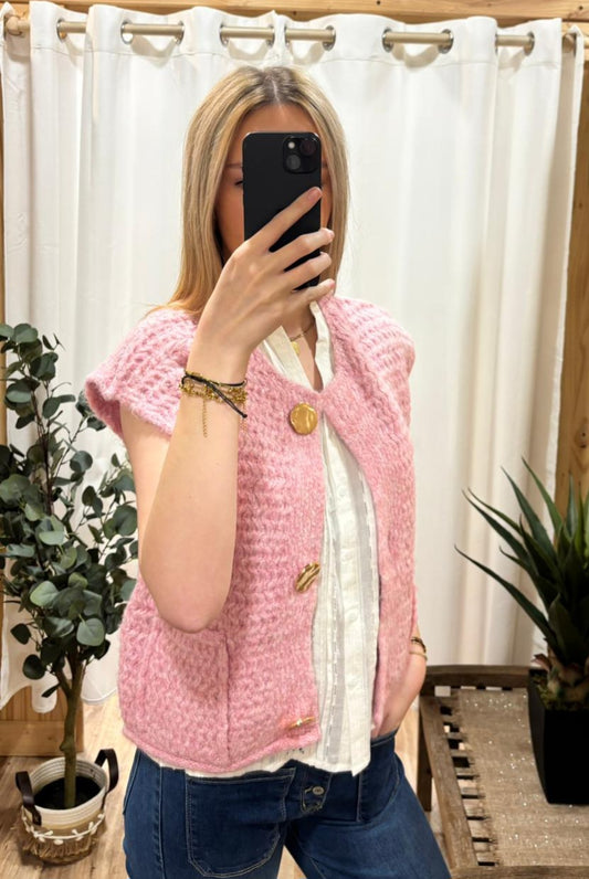 Gilet sans manche boutons dorés - rose