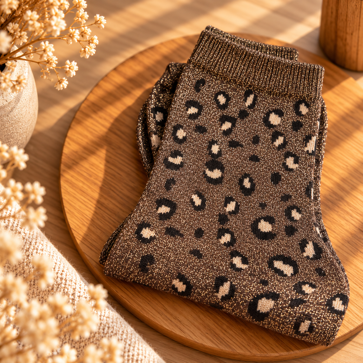 Chaussettes paillettes léopard chocolat