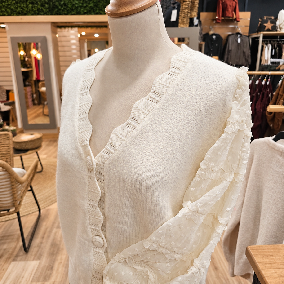 Cardigan écru manches dentelle