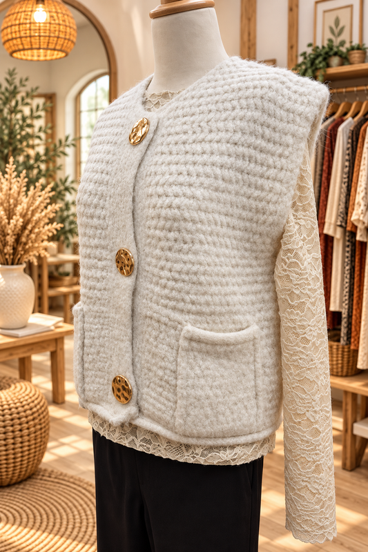 Gilet sans manche boutons dorés - beige