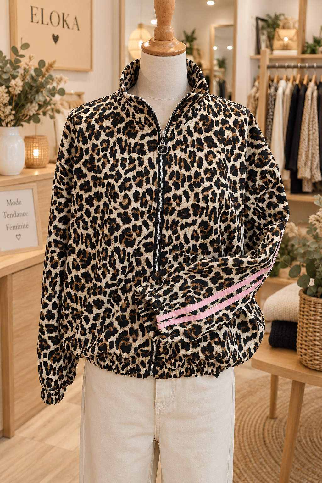 Veste leopard bande rose