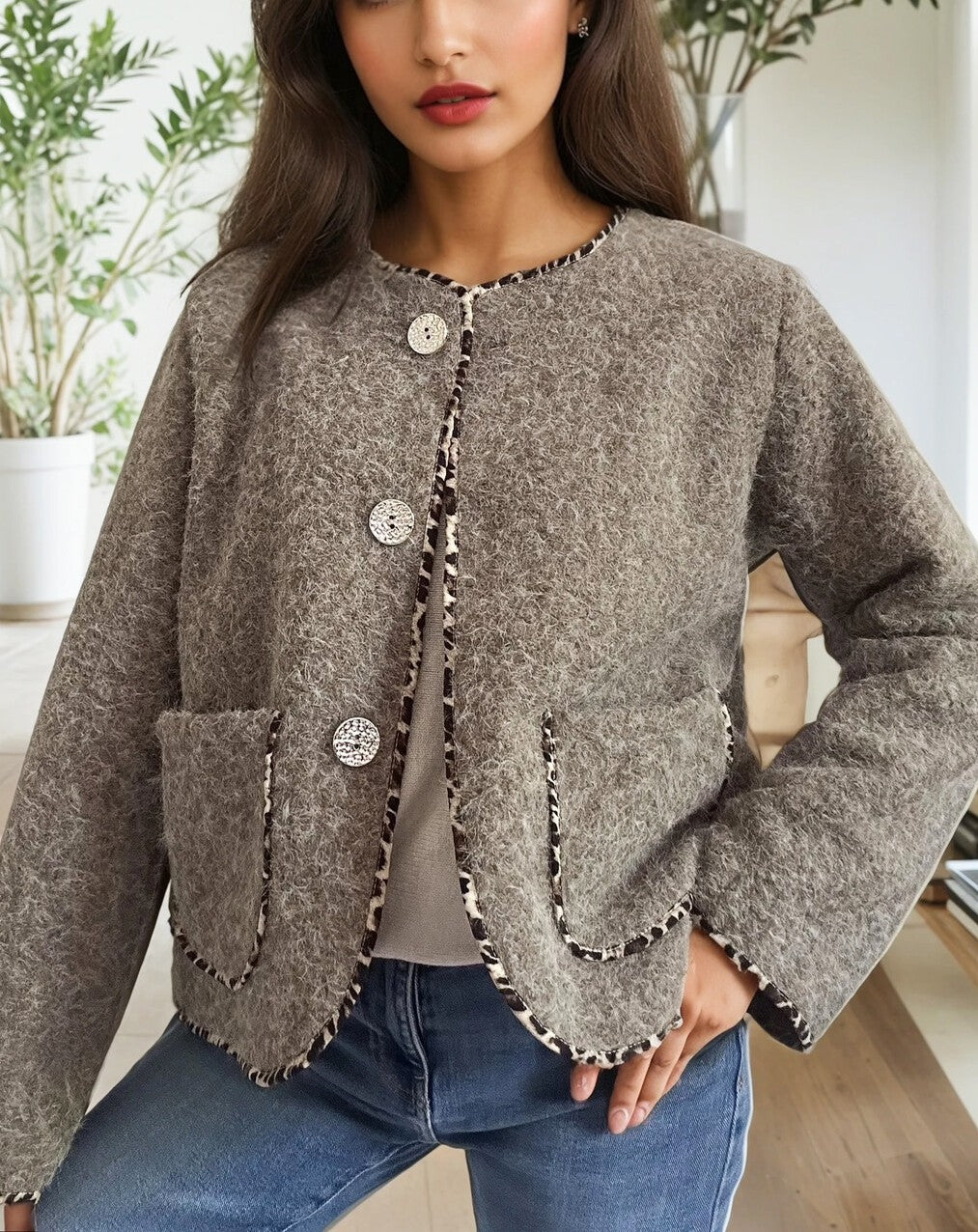 Veste galon léopard taupe