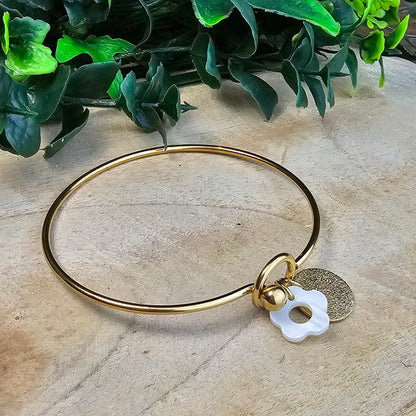Jonc Aurélie médailles coquillage fleur et medaille pailletée