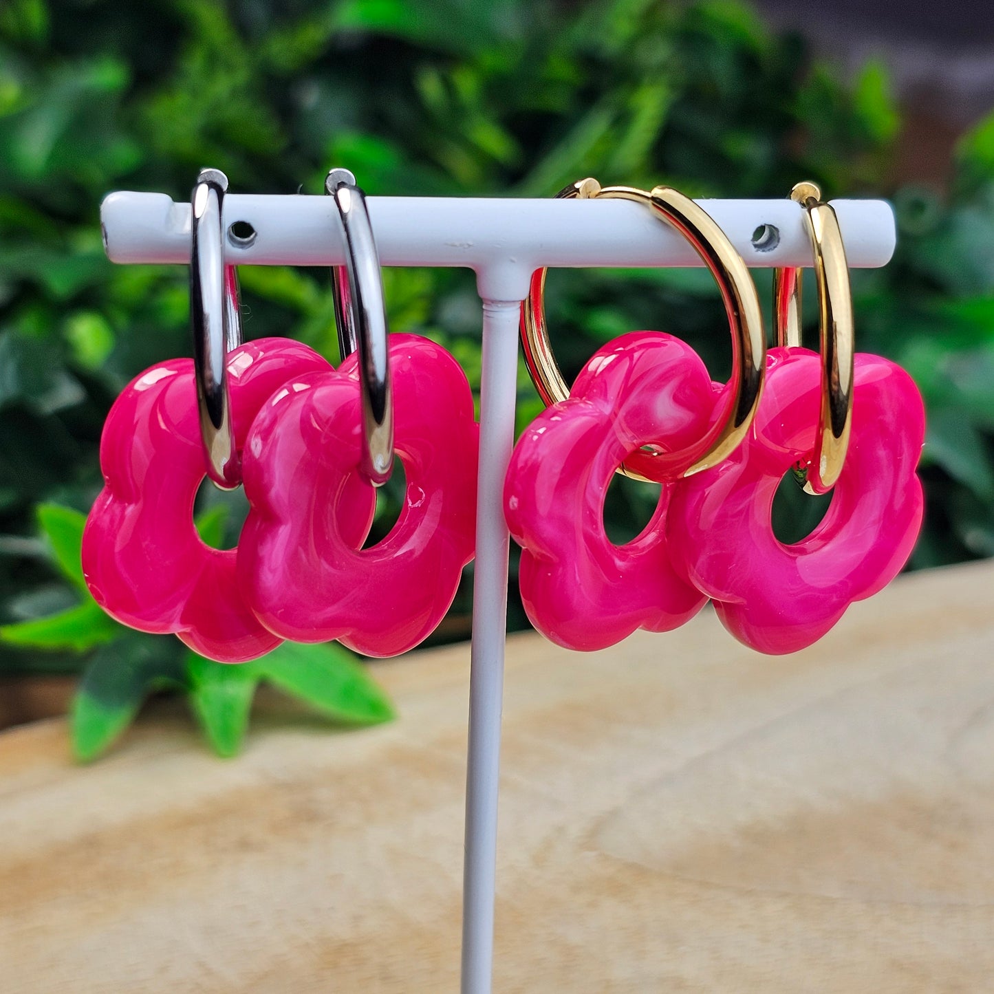 Boucles d'oreilles Perly (Grande fleurs 25 mm) fuchsia