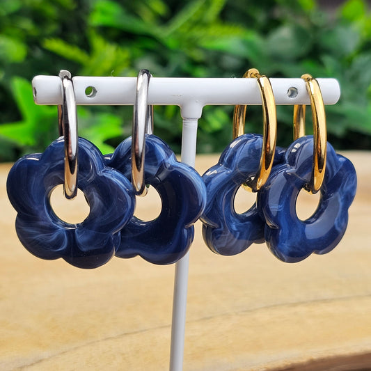 Boucles d'oreilles Perly (Grande fleurs 25 mm) marine