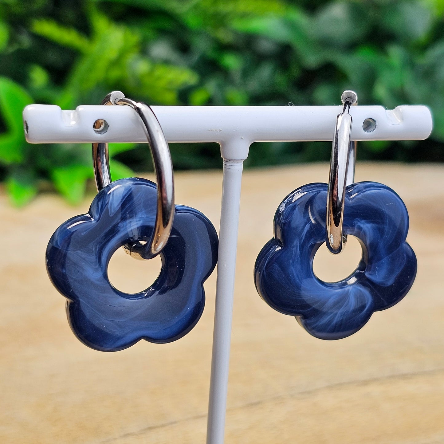 Boucles d'oreilles Perly (Grande fleurs 25 mm) marine