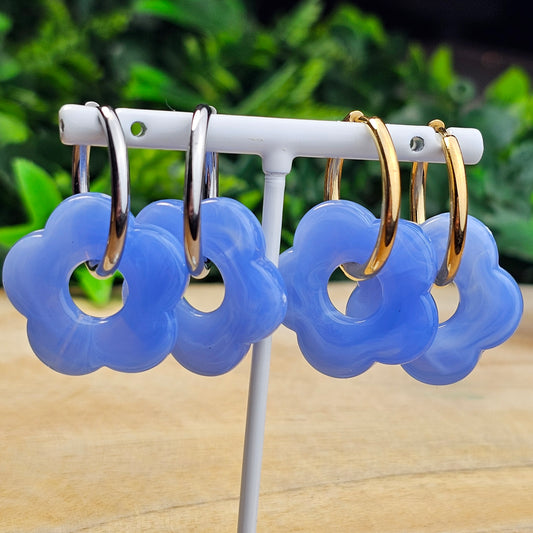 Boucles d'oreilles Perly (Grande fleurs 25 mm) bleu