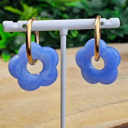 Boucles d'oreilles Perly (Grande fleurs 25 mm) bleu