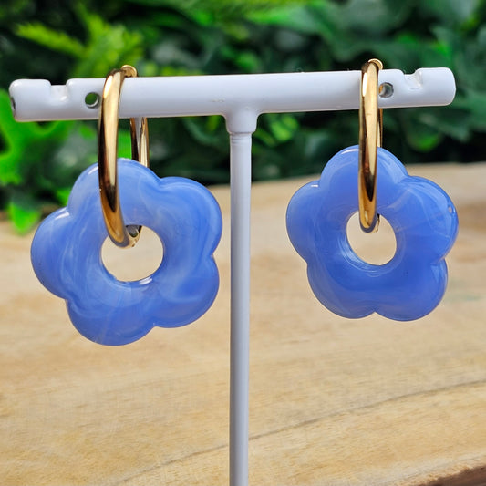 Boucles d'oreilles Perly (Grande fleurs 25 mm) bleu