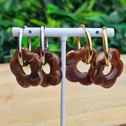 Boucles d'oreilles Perly (Grande fleurs 25 mm) marron