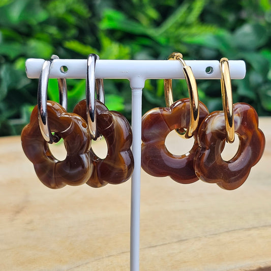 Boucles d'oreilles Perly (Grande fleurs 25 mm) marron