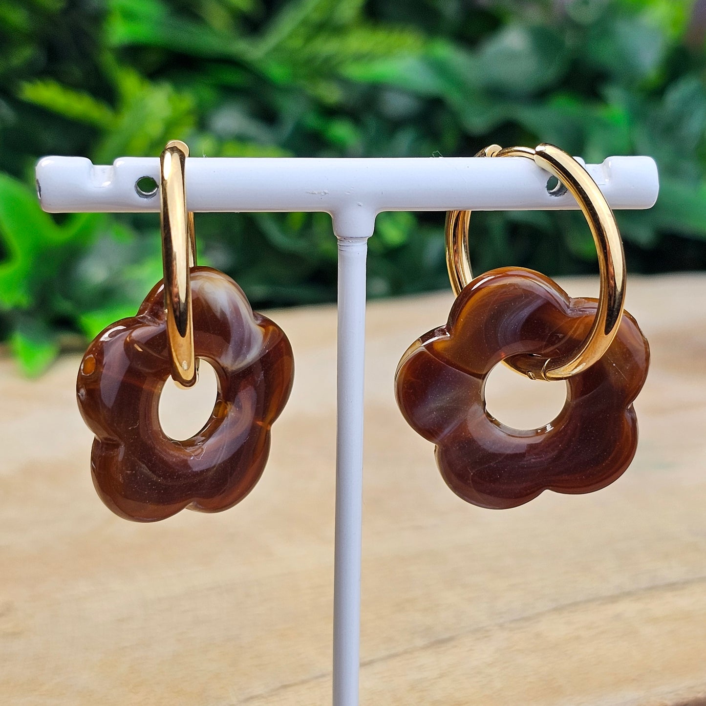 Boucles d'oreilles Perly (Grande fleurs 25 mm) marron