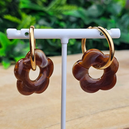 Boucles d'oreilles Perly (Grande fleurs 25 mm) marron