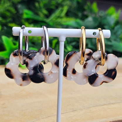 Boucles d'oreilles Perly (Grande fleurs 25 mm) beige/noir/marron