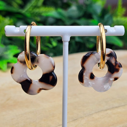 Boucles d'oreilles Perly (Grande fleurs 25 mm) beige/noir/marron