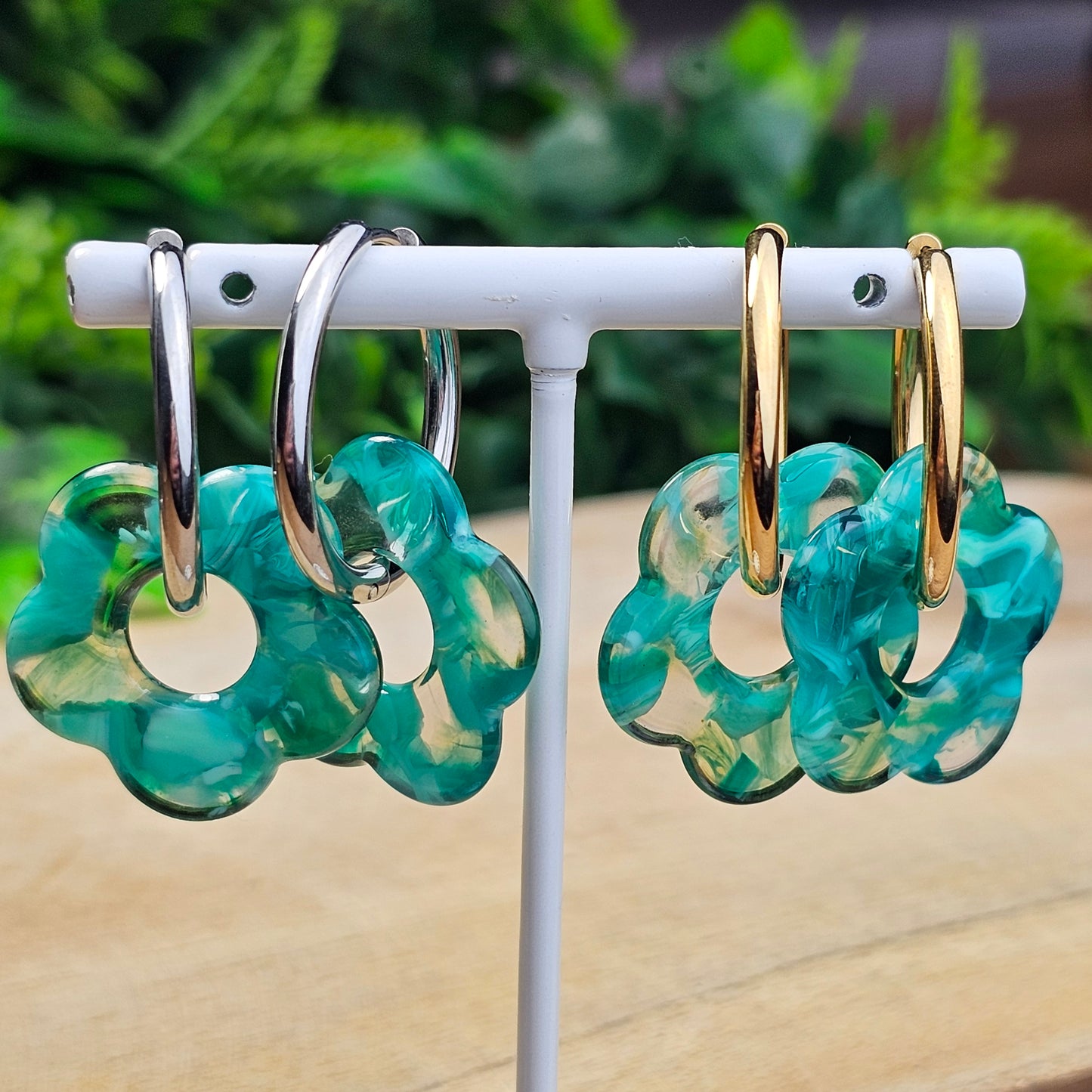 Boucles d'oreilles Perly (Grande fleurs 25 mm) vert transparent