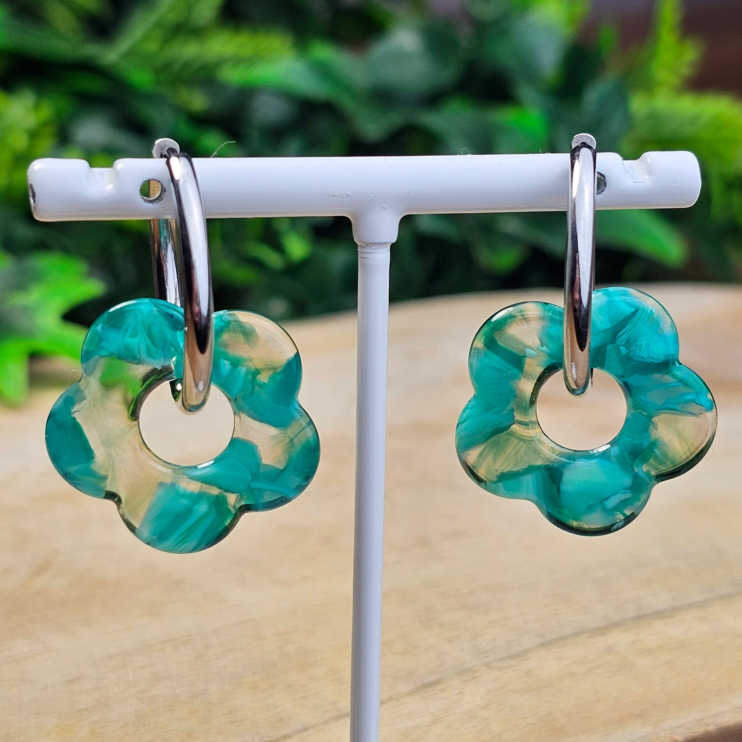 Boucles d'oreilles Perly (Grande fleurs 25 mm) vert transparent