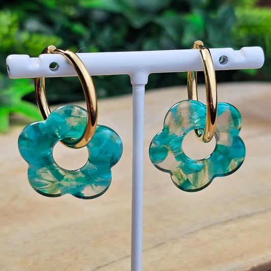 Boucles d'oreilles Perly (Grande fleurs 25 mm) vert transparent