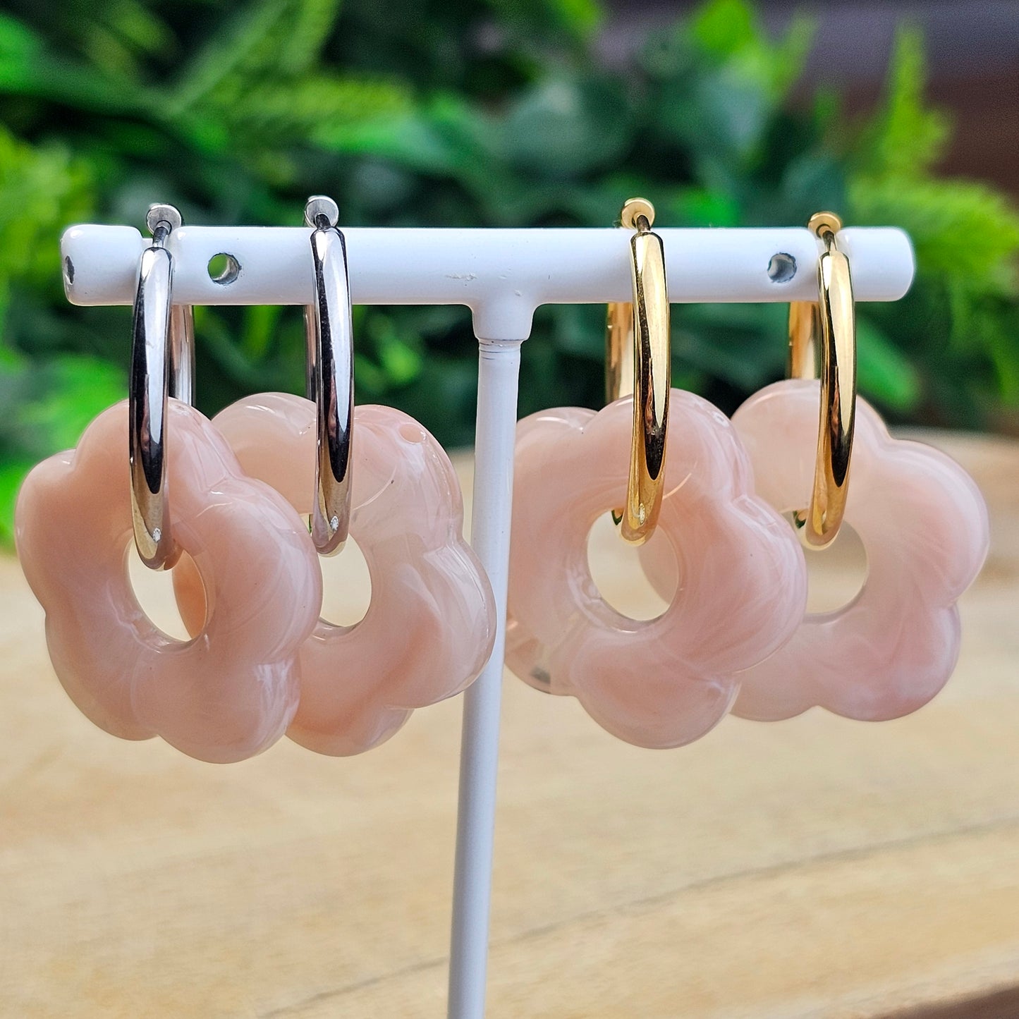 Boucles d'oreilles Perly (Grande fleurs 25 mm) rose pâle