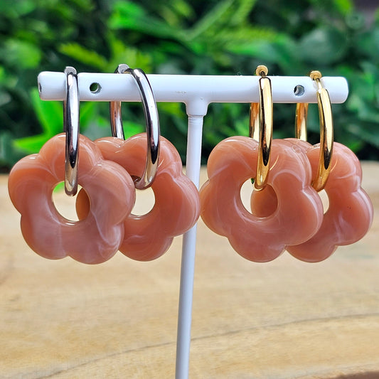 Boucles d'oreilles Perly (Grande fleurs 25 mm) beige rosé