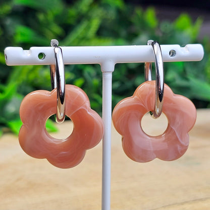 Boucles d'oreilles Perly (Grande fleurs 25 mm) beige rosé