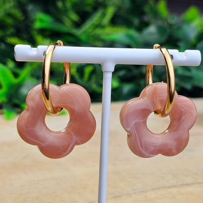 Boucles d'oreilles Perly (Grande fleurs 25 mm) beige rosé