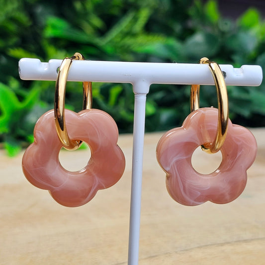 Boucles d'oreilles Perly (Grande fleurs 25 mm) beige rosé