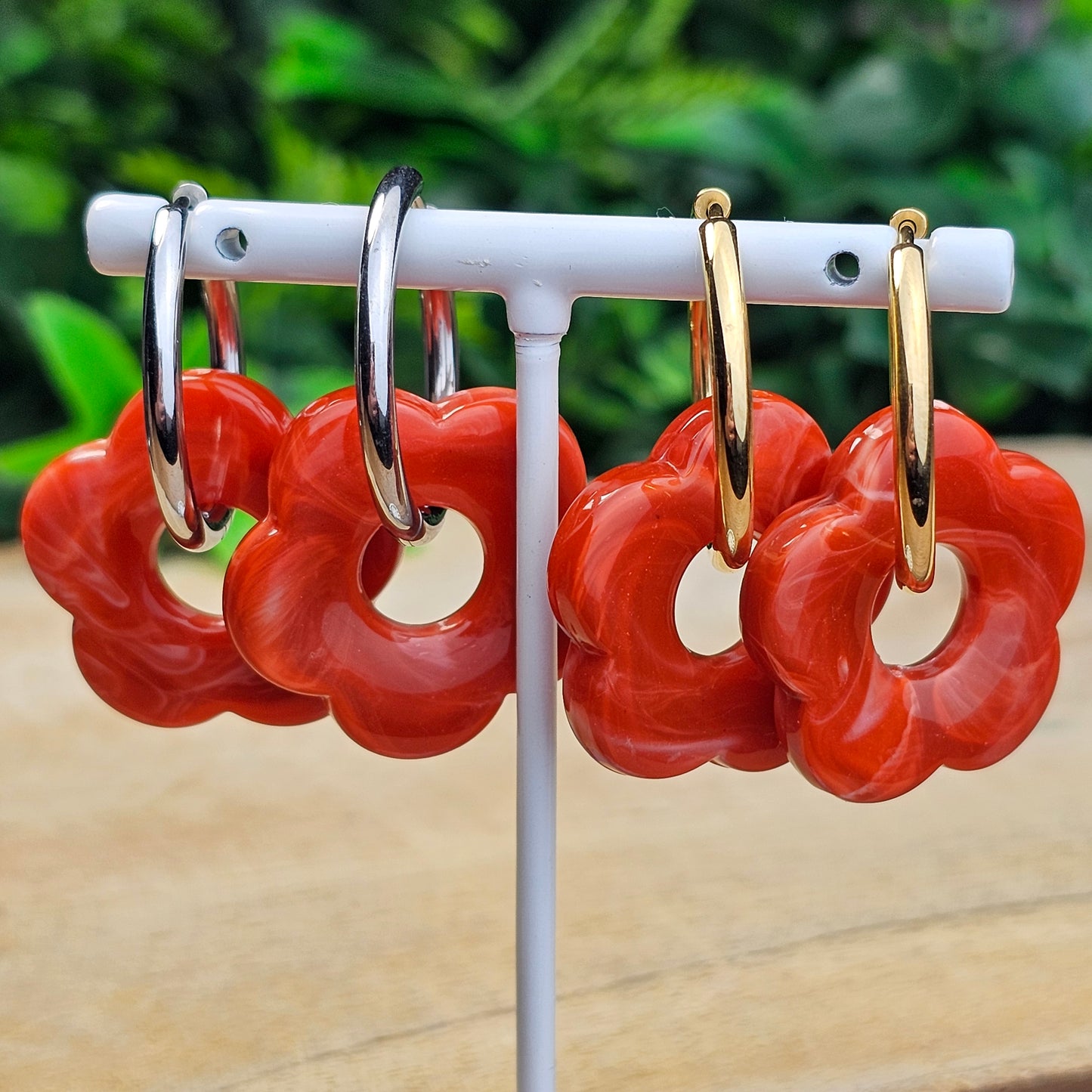 Boucles d'oreilles Perly (Grande fleurs 25 mm) brique