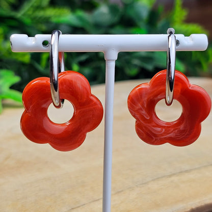 Boucles d'oreilles Perly (Grande fleurs 25 mm) brique