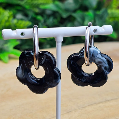 Boucles d'oreilles Perly (Grande fleurs 25 mm) noir