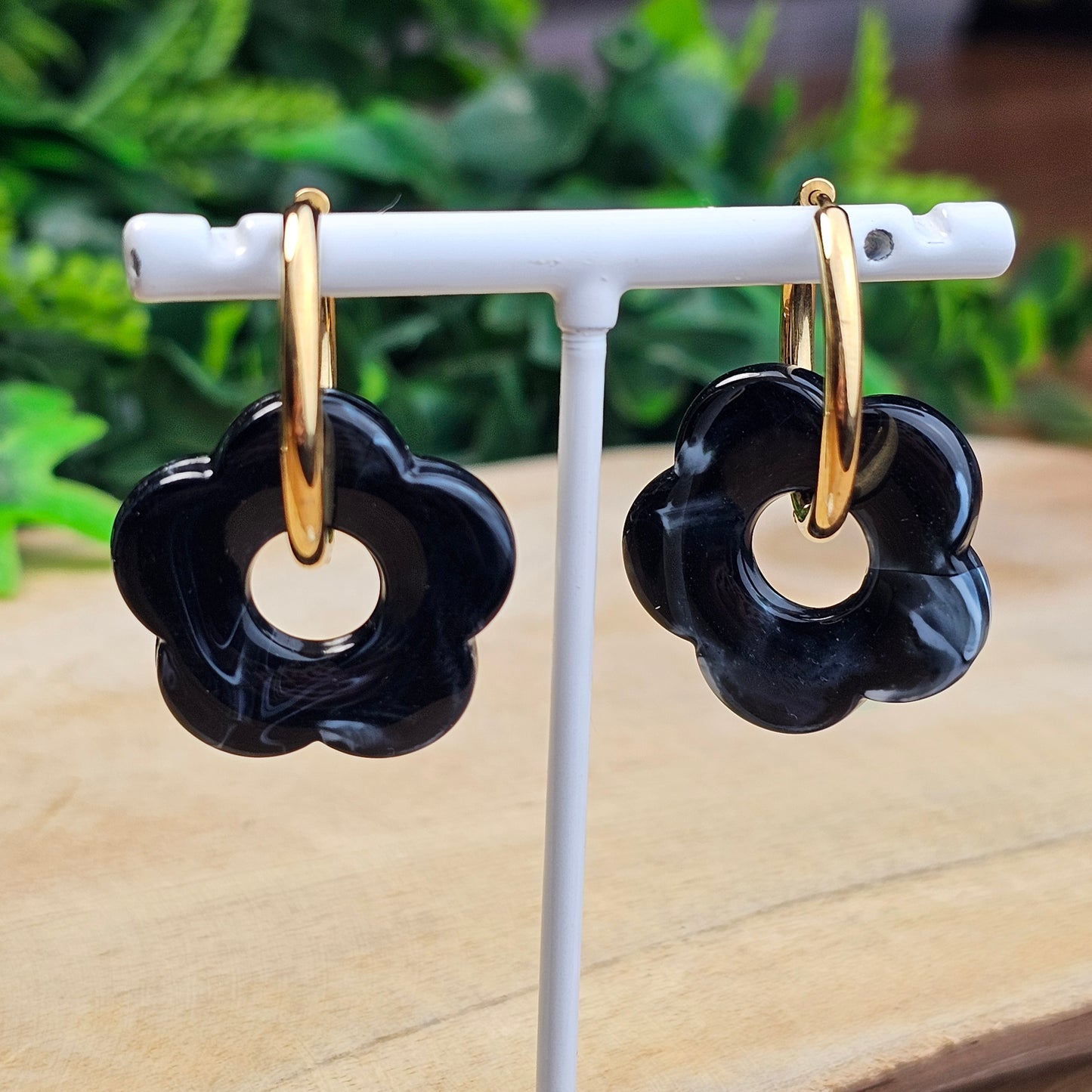 Boucles d'oreilles Perly (Grande fleurs 25 mm) noir