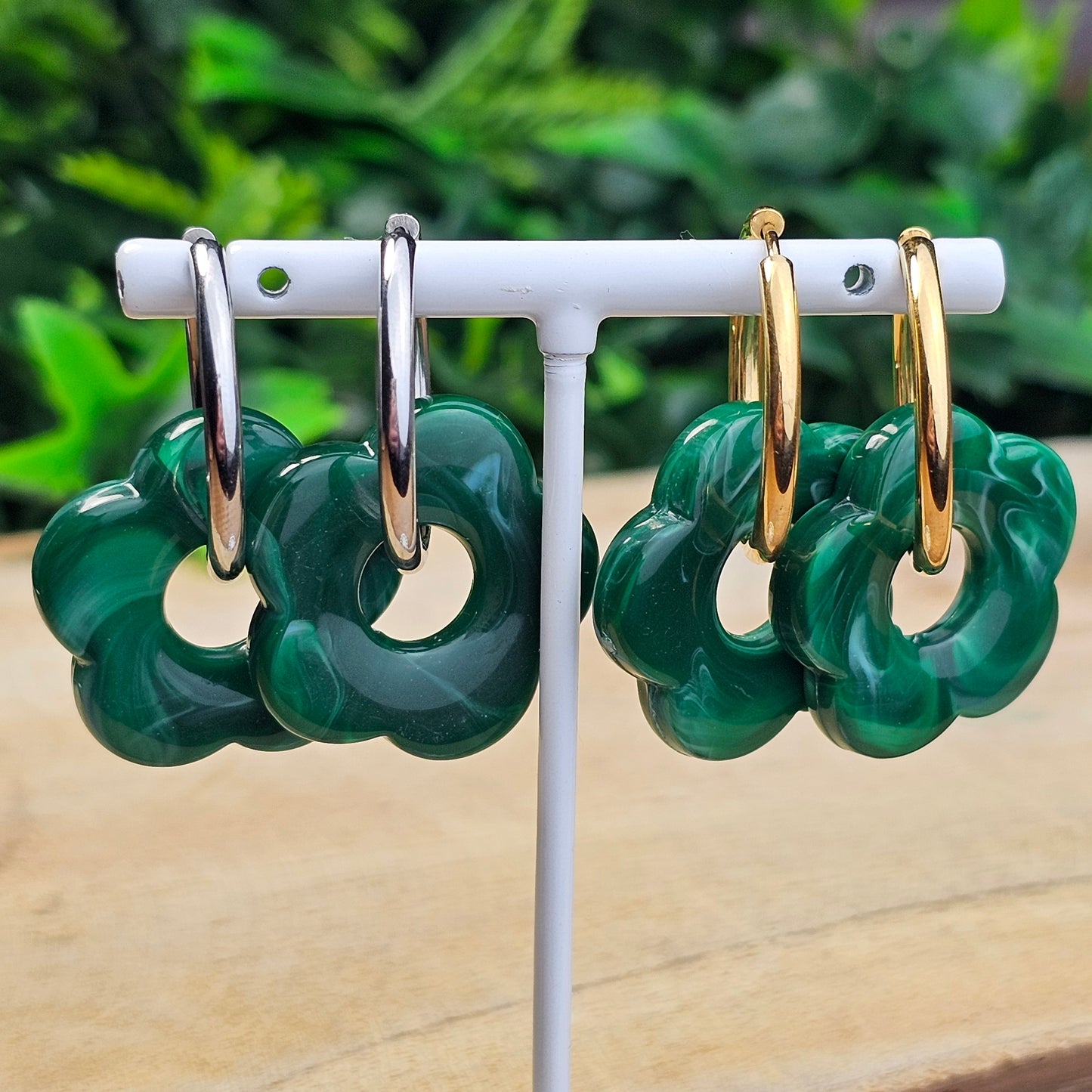 Boucles d'oreilles Perly (Grande fleurs 25 mm) vert foncé