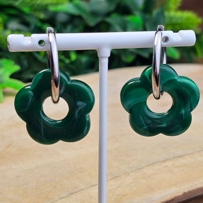 Boucles d'oreilles Perly (Grande fleurs 25 mm) vert foncé