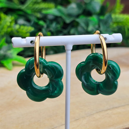 Boucles d'oreilles Perly (Grande fleurs 25 mm) vert foncé