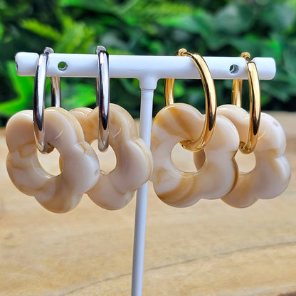 Boucles d'oreilles Perly (Grande fleurs 25 mm) beige camel