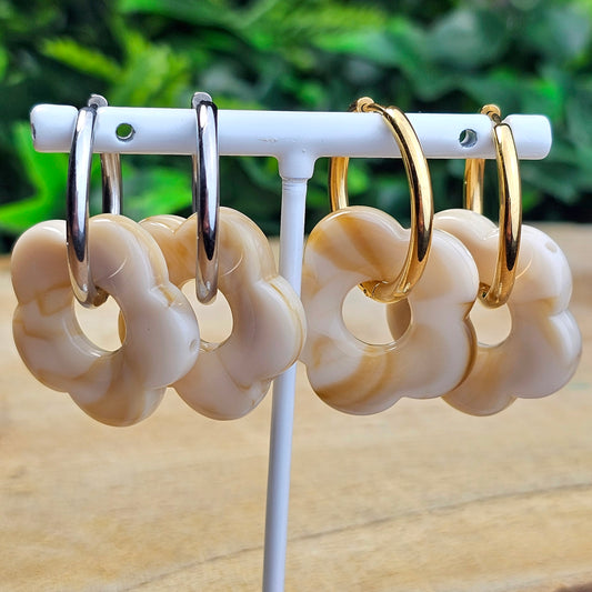 Boucles d'oreilles Perly (Grande fleurs 25 mm) beige camel