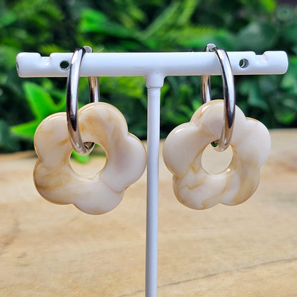 Boucles d'oreilles Perly (Grande fleurs 25 mm) beige camel