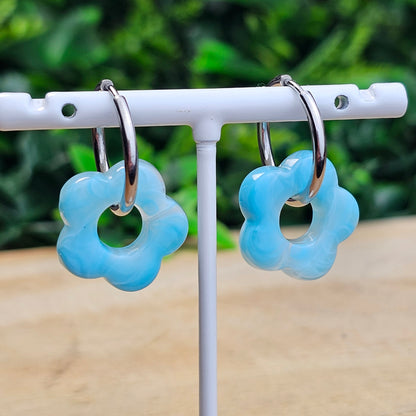 Boucles d'oreilles Perly  fleurs moyenne 20 mm) bleu ciel
