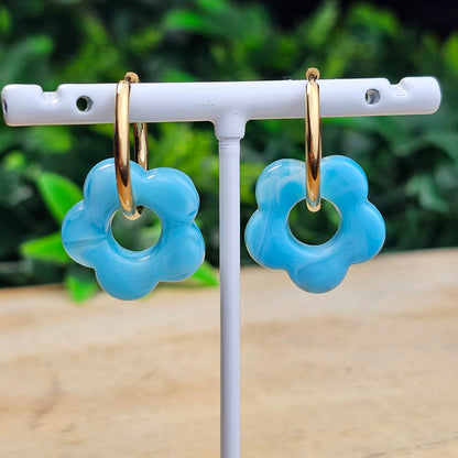 Boucles d'oreilles Perly  fleurs moyenne 20 mm) bleu ciel