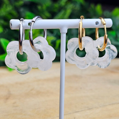 Boucles d'oreilles Perly  fleurs moyenne 20 mm) blanche