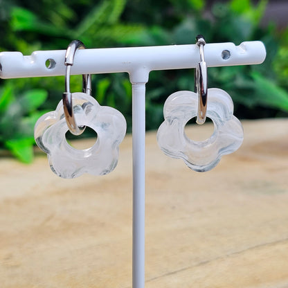 Boucles d'oreilles Perly  fleurs moyenne 20 mm) blanche