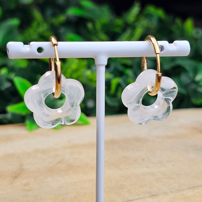 Boucles d'oreilles Perly  fleurs moyenne 20 mm) blanche