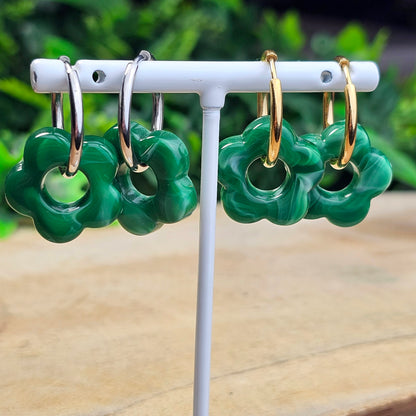 Boucles d'oreilles Perly  fleurs moyenne 20 mm) Vert foncé