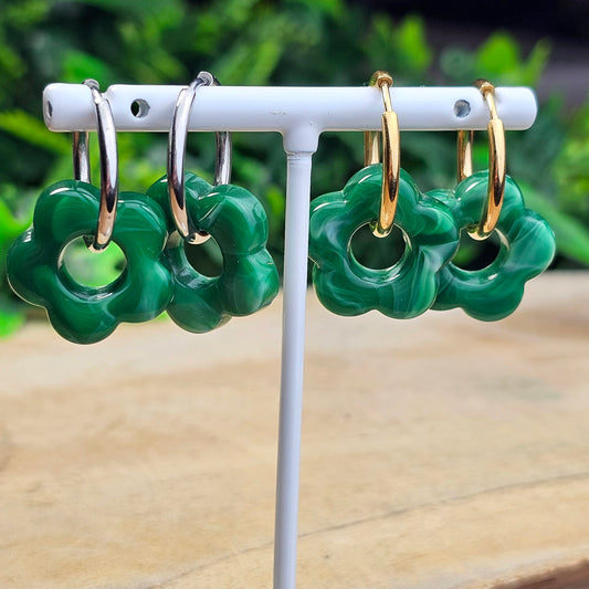 Boucles d'oreilles Perly  fleurs moyenne 20 mm) Vert foncé