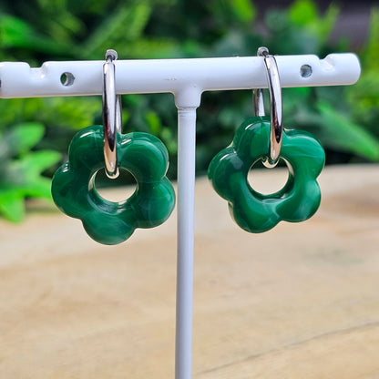 Boucles d'oreilles Perly  fleurs moyenne 20 mm) Vert foncé