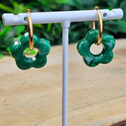 Boucles d'oreilles Perly  fleurs moyenne 20 mm) Vert foncé