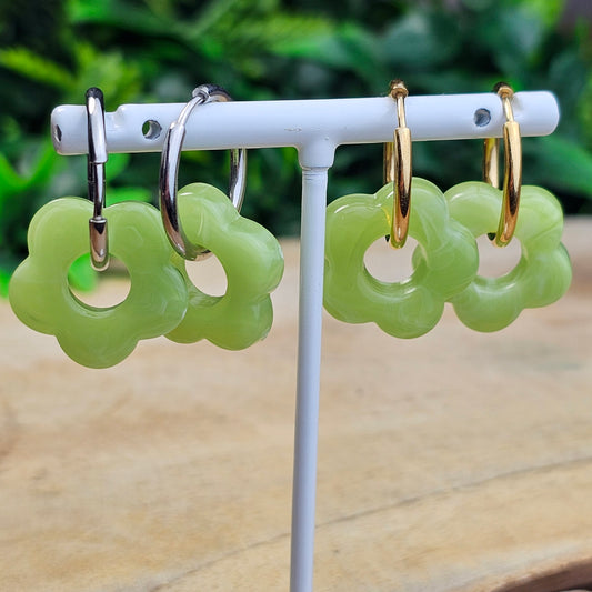 Boucles d'oreilles Perly  fleurs moyenne 20 mm) Vert clair